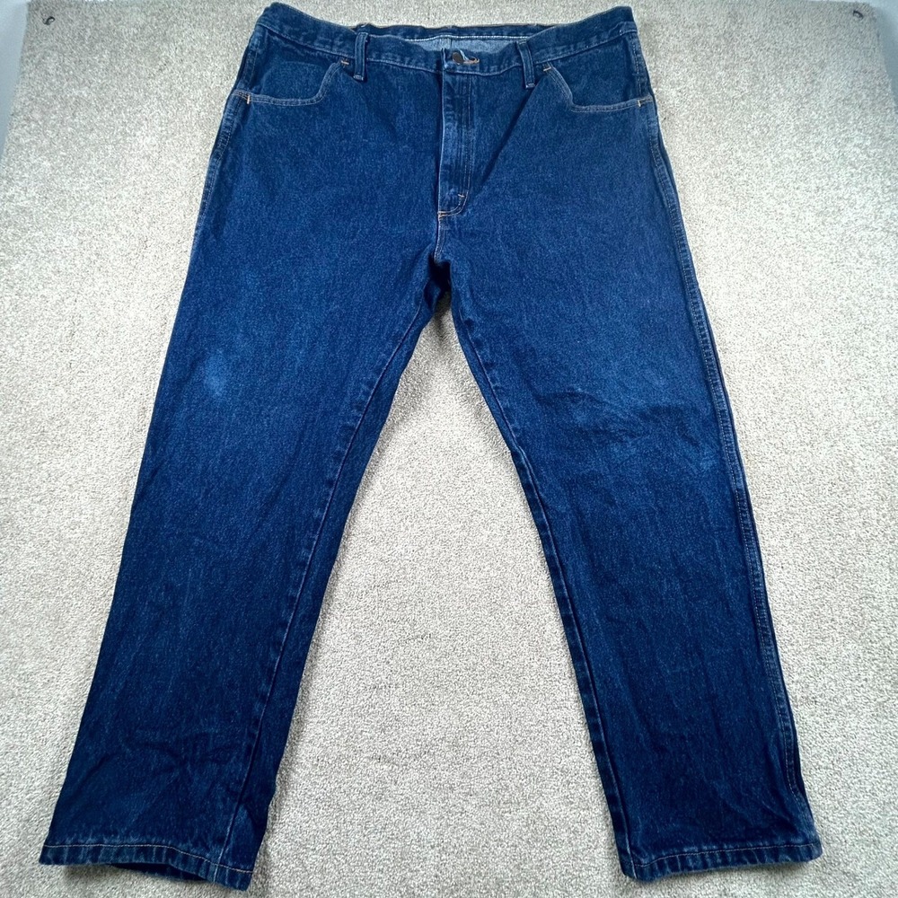 Rustler Regular Fit Jeans Mens 42x30 Blue Denim Cotton Dark Wash Straight Leg